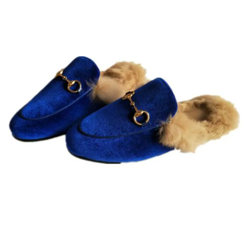 Fall And Winter Ladies luxury fur mule slippers ladies leather flat Suede mule shoes love shoes fashion outdoor slippers