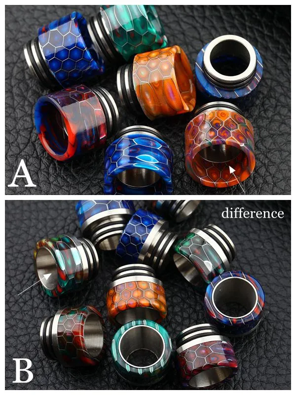 Snake Skin Grid Pattern 810 Thread Epoxy Resin Stainless Steel Drip Tips Wave Wide Bore SS Mouthpiece for TFV8 Prince Tank DHL