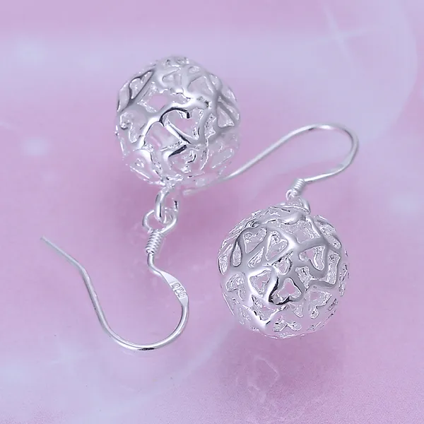 Fashion Pretty Explosion models in Europe and America Fashion Shine Hollow Ball 925 Silver Earrings silver earrings 1237