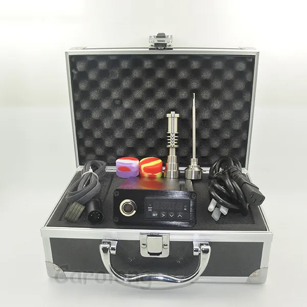 Titanium Electric Nail Dab Nail Box Complete Kit Aluminium Case Temperaturkontroll Titan Nagelkolhydrat Kap Kit för glasbongar Vattenrör