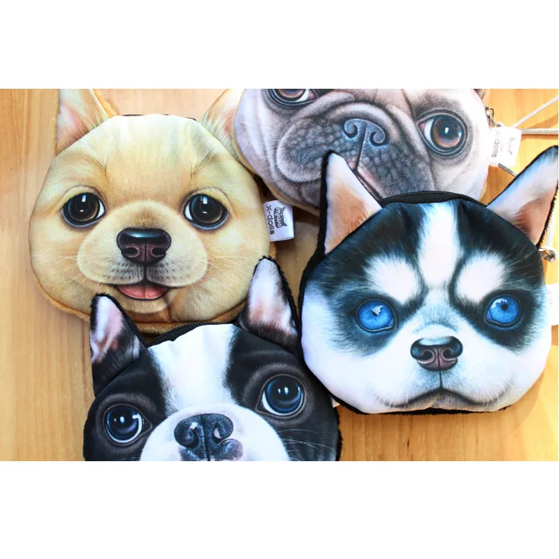 DHL Free Shipping 5 Style Harajuku Coin Purse Dog Face Purse Zipper Case Coin Kids Purse 3D Digital Printing Wallets