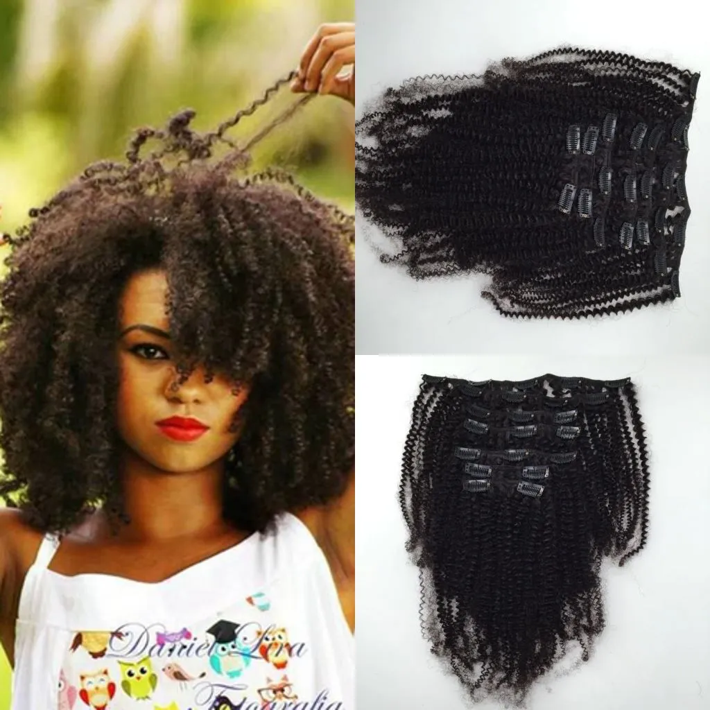 Clips i Afro Kinky Curly Hair Extensions, grossistpris Obehandlat InterloveHair Brasilianska Virginklipp i hårvävning