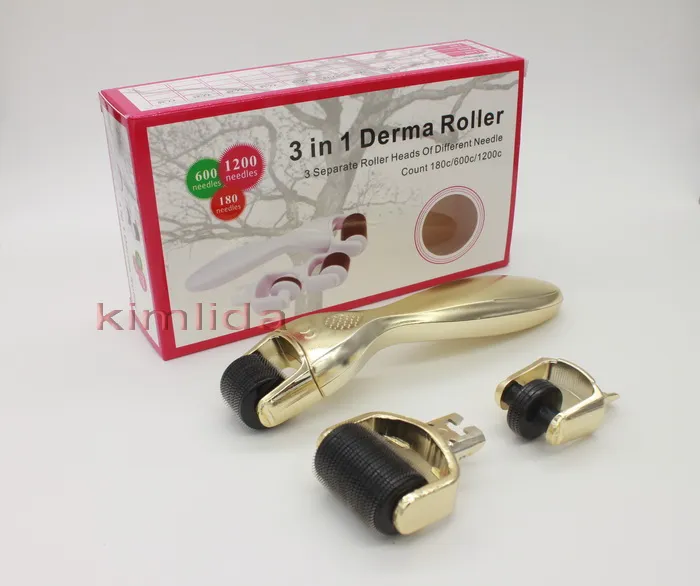 3 In 1 Kit Derma Roller Titanium Micro Needle Roller 180 600 1200 Needles Skin DermaRoller for Body and Face 0.5 1.0 1.5 mm needles dermarol Best quality