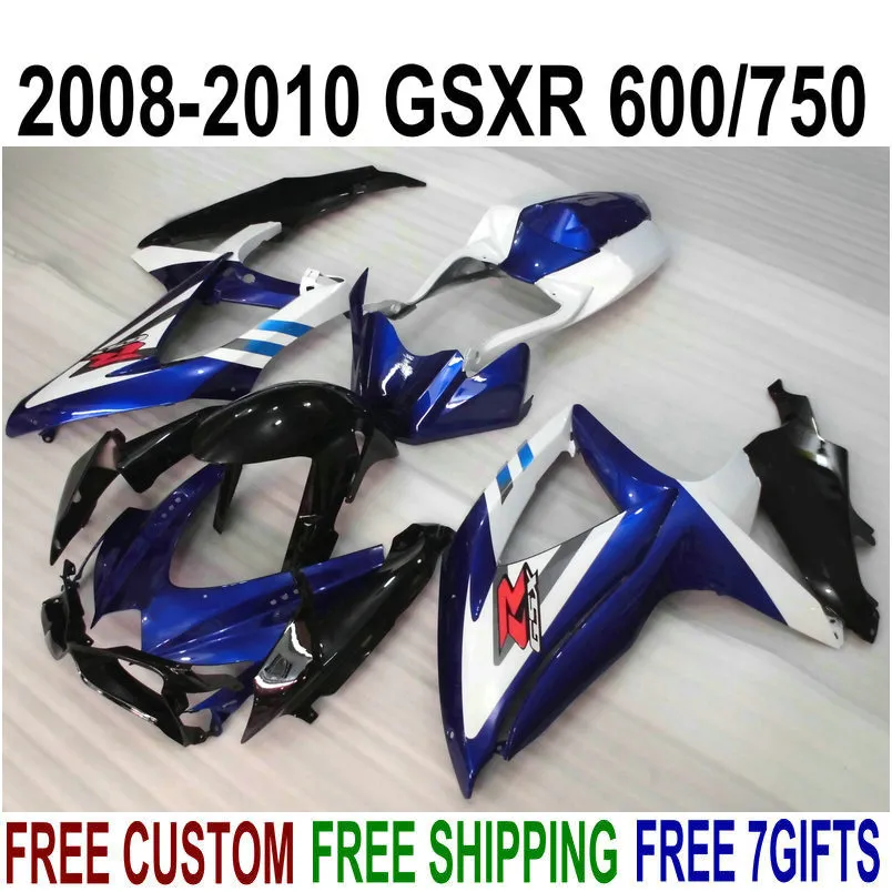 ABS fairing kit for SUZUKI GSX-R750 GSX-R600 2008 2009 2010 K8 K9 white black blue fairings set GSXR 600 750 08-10 FA2