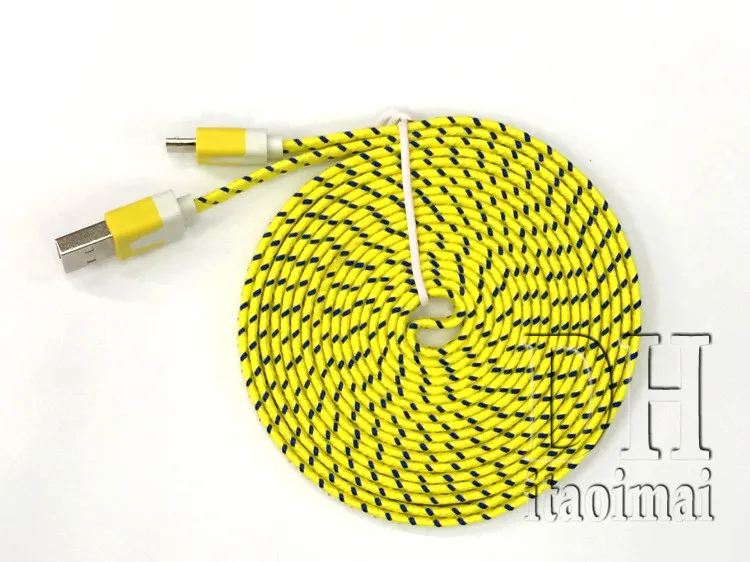 1M 2M 3M Fabric Braided Noodle Flat Charging USB Wire Nylon Sync Cloth Woven Universal Micro USB Cable For Samsung S4 HTC