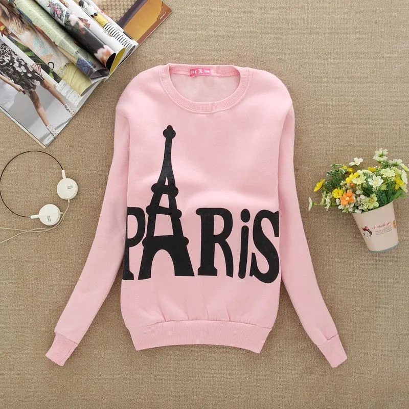 High quality! women Cartoon star Paris Eiffel Tower casual hoodies sweatshirt Couple Baseball free shipping DF-022