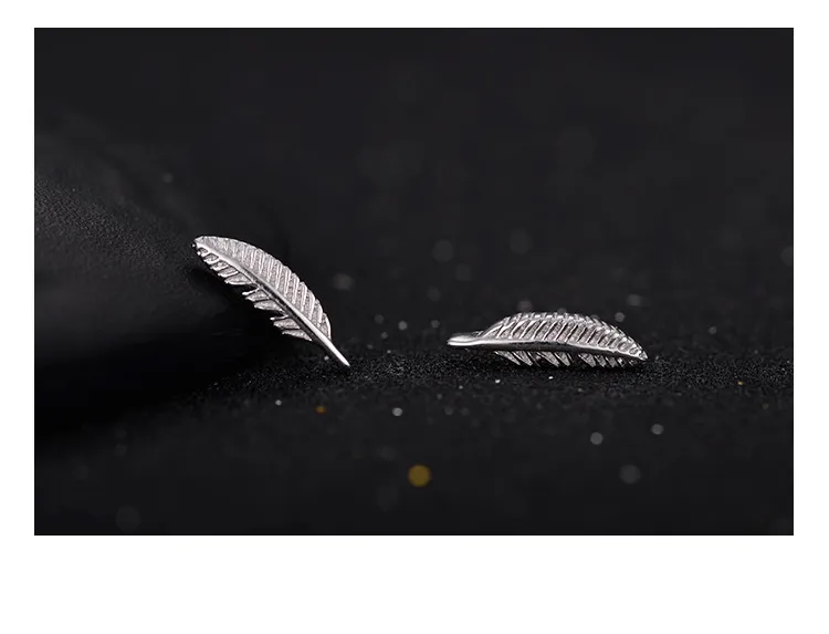 Стерлингового серебра 925 Стад серьги ювелирные изделия мало перо Eegant стиль простой серьги для женщин Девушки