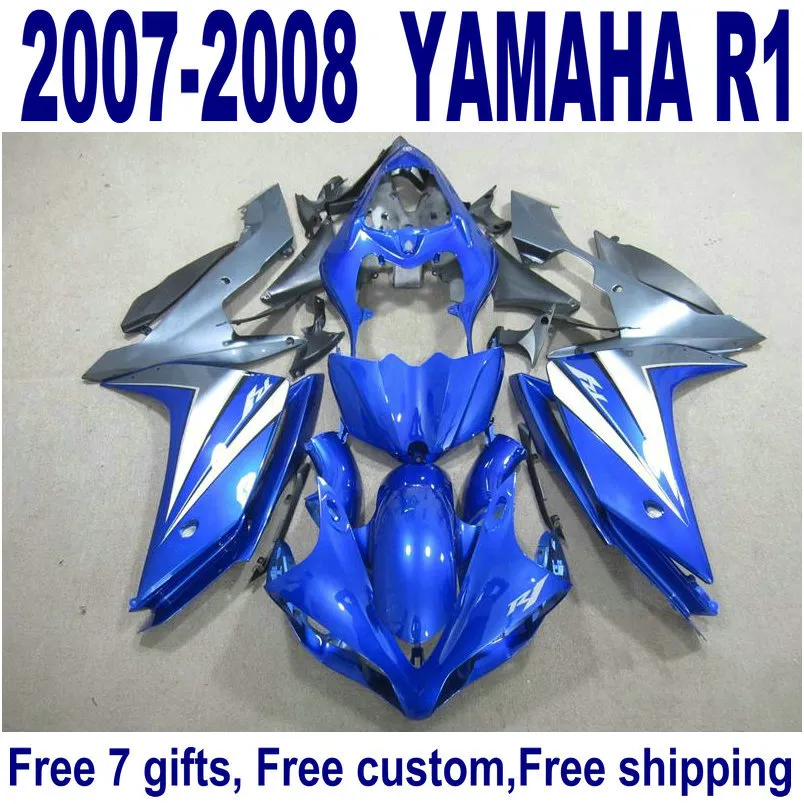 Plastfeedningar Kroppsuppsättningar för Yamaha YZF R1 2007 2008 Plastmakare YZF-R1 07 08 Blue Black Bodykits YQ33