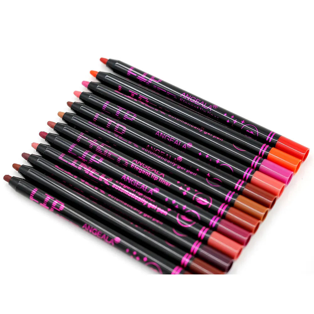 Matt läppfodral Lip Pencil Makeup Högkvalitativa butiker Läppar 12PCS 12Colors roterbar lipliner lätt att bära Senaste Lång A056