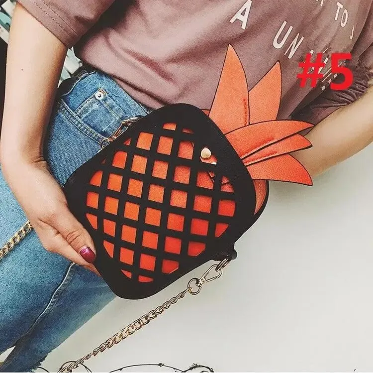 Sac à main mignon en cuir pour filles belle ananas fille sac de messager avec chaîne évider PU femmes sac Mini sac à main