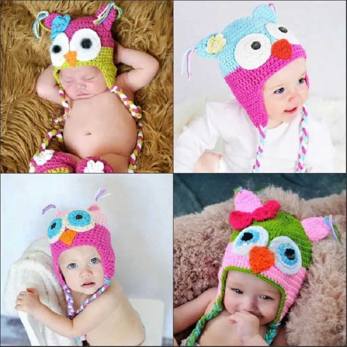 Toddler Owl Ear Flap szydełka szydełka Czapka ręcznie robiona czapka czapka Dzieci Ręka Knitted8772907