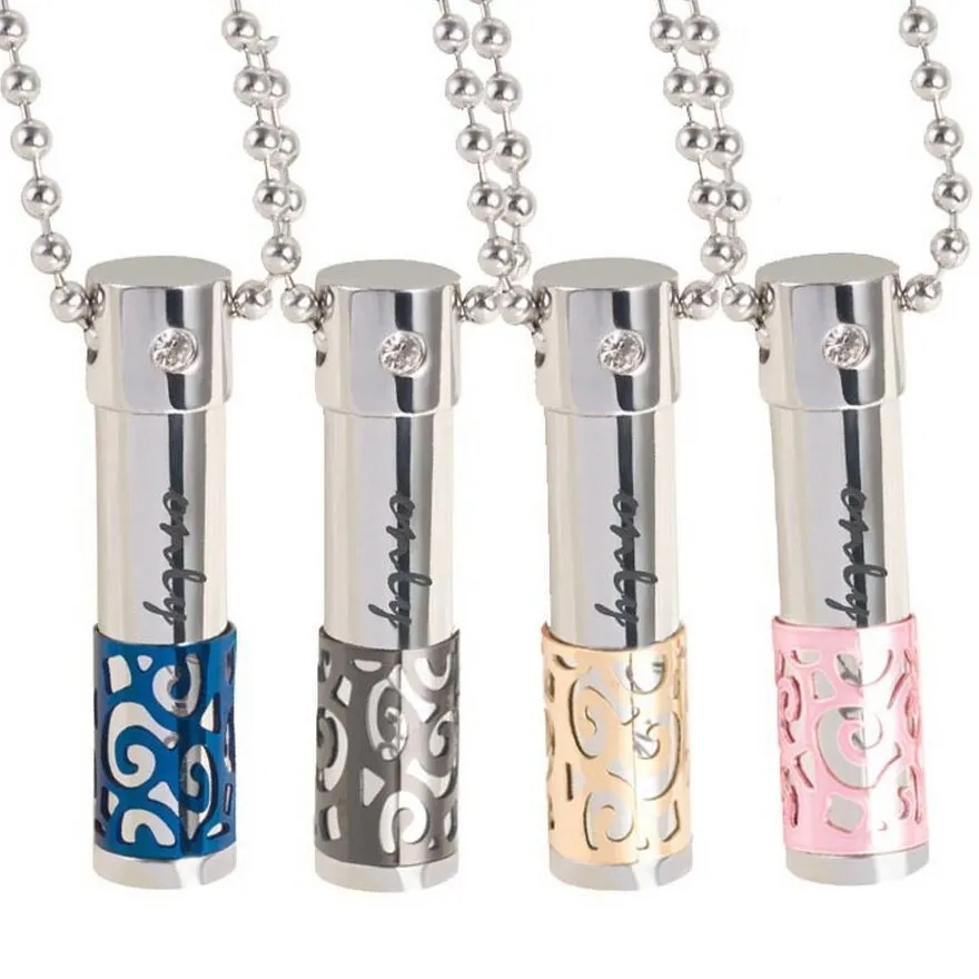 316L Titanium Essential Oils Perfume Bottle Crystal Diamond Halsband Lovers Olja Bottle Diffuser Locket Hängsmycke kan öppnas ihåliga pendlar