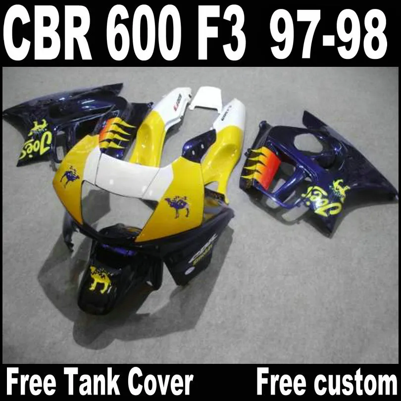 Gratis Anpassa Fairing Kit för Honda CBR600 F3 1997 1998 Lila Gula CBR 600 F3 Fairings 97 98 QY16