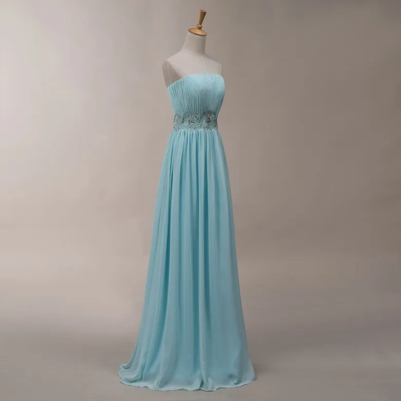 Long Chiffon Bridesmaid Dress Strapless A Line Zipper Backless With ...