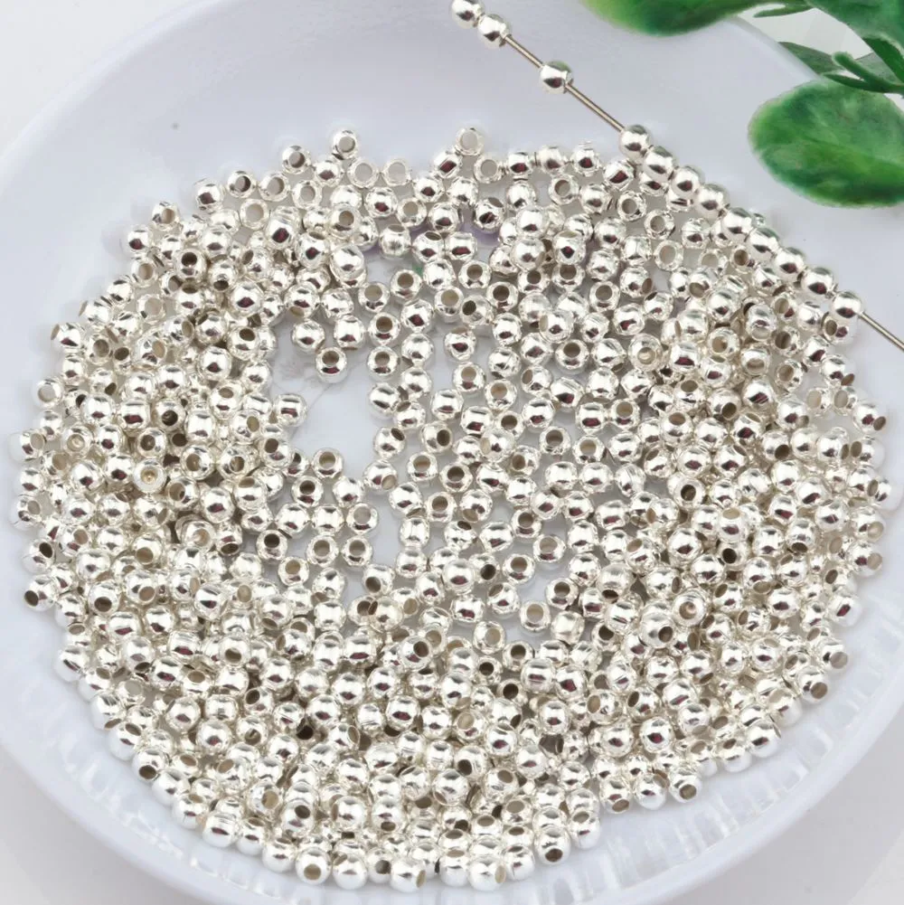 2000pcs / partier silverpläterade metallrunda spacer pärlor 3mm för smycken gör armband halsband DIY tillbehör