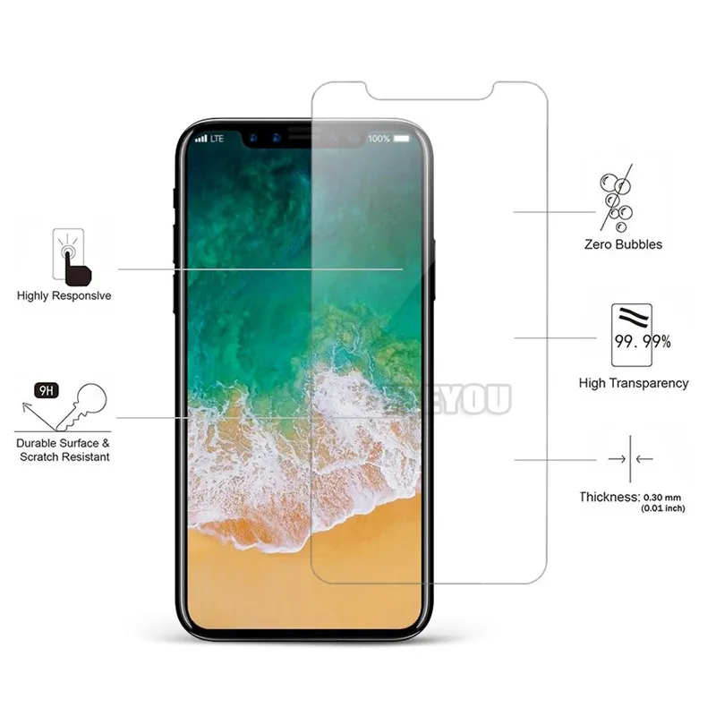 iPhone X 8 8Plus 6S Samsung S6 Edge S8의 강화 유리 스크린 보호기 Note 8 PAKCAGE 8515160없는 명확한 필름 보호