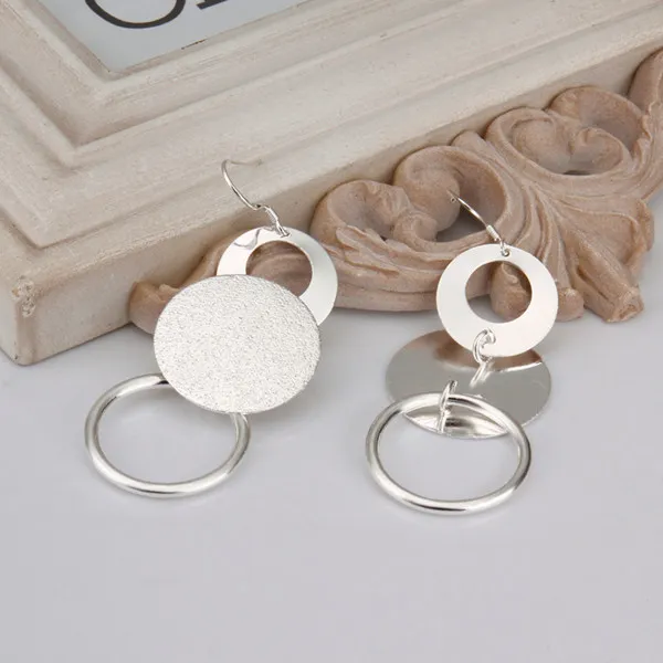 Brand new sterling silver plated Dual sand O Earrings DFMSE012,women's 925 silver Dangle Chandelier earrings a 