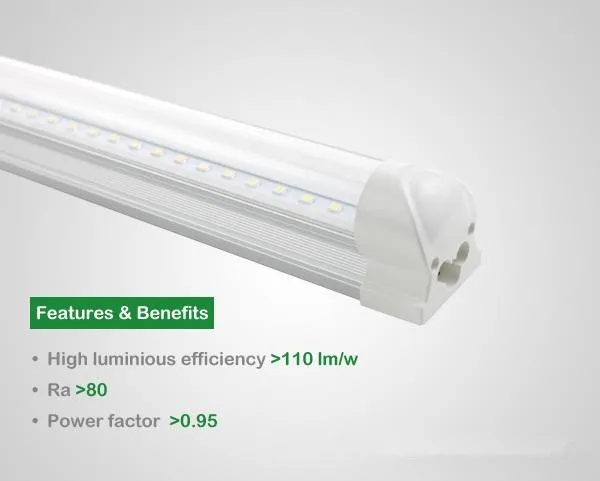Tube LED de 8 pieds avec luminaire unique intégré, ampoules de magasin, couvercle transparent givré, blanc chaud et froid, 45W SMD2835 T8, tubes LED, paquet de 25