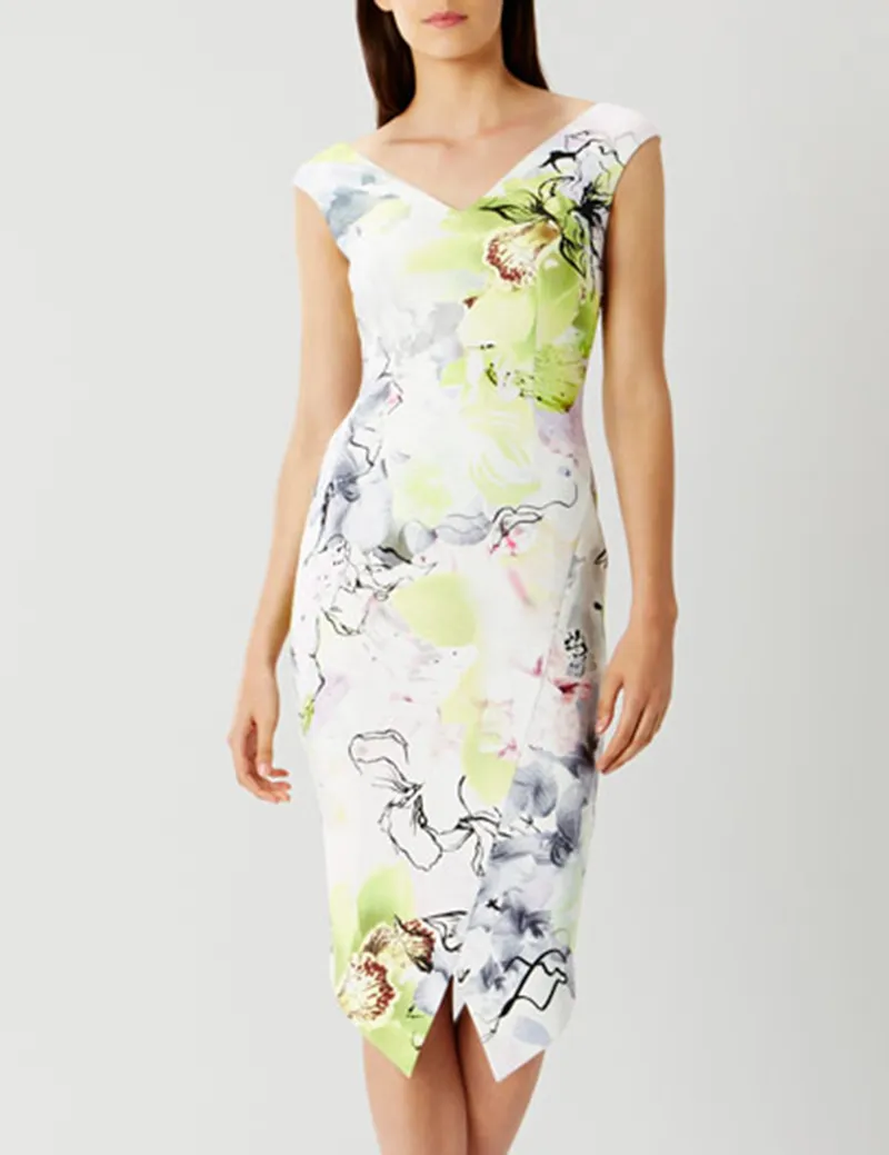 Цветок печати женщин оболочка Сплит платье V-образным вырезом повседневные платья 11K543