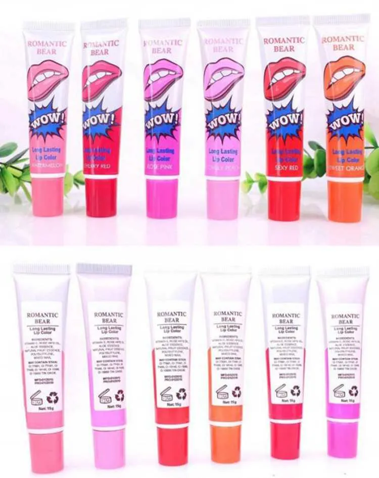 Lip Gloss Peel-off dure pendant 24h Aucune tache Marine Collagène Rouge à lèvres Baume plante Romantique Bear 6 Couleurs Maquillage Hydratant Masque À Lèvres