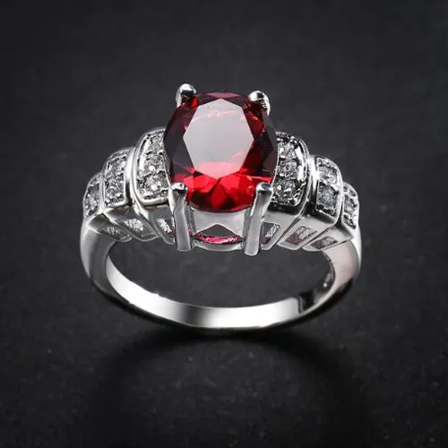 Luckyshine Mother's Day Gift NEW Retro Oval Fire Red Garnet Gemstone 925 Sterling Silver Rings Wedding Engagement Jewelry for Women 