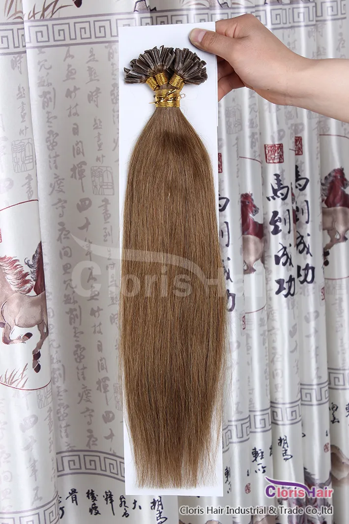 Sprzedaż # 6 Chestnut Brown 100strands Pre Coned Nail U Wskazówka Włoska Keratyna Fusion Human Hair Extensions European Remy Proste 0.5g / s, 18-22 "