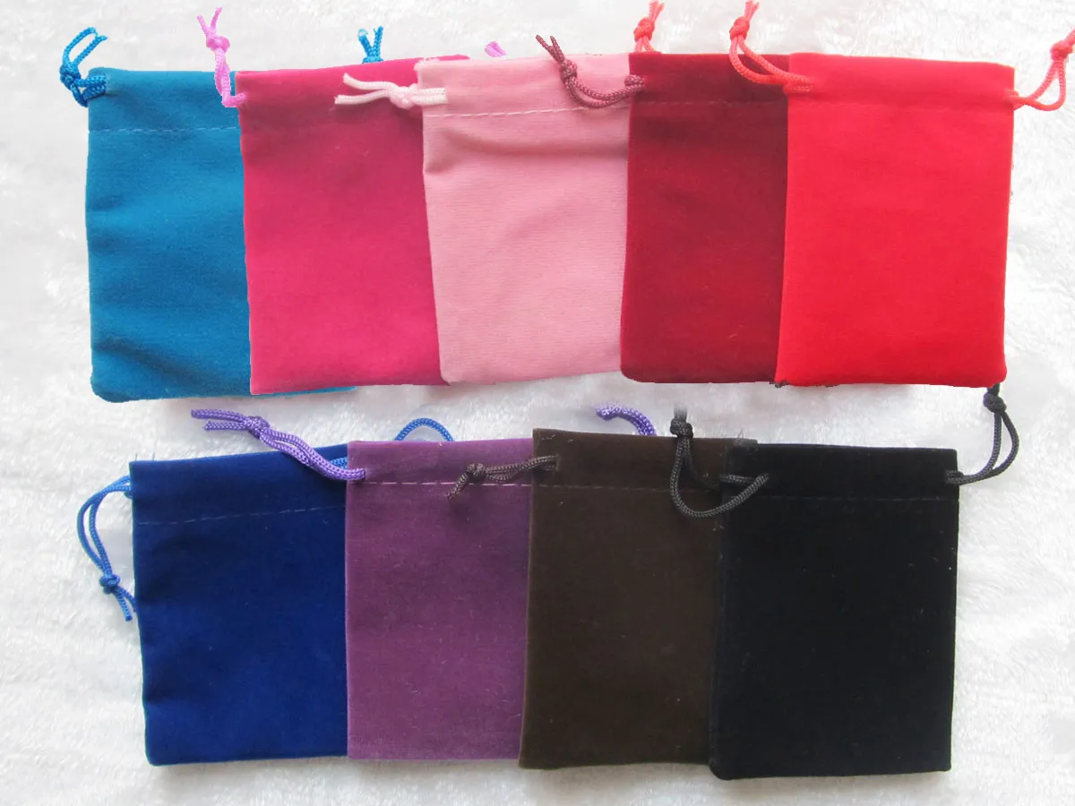 100 stks roze velours fluwelen tas sieraden pouch 7x9 cm gift wrap tassen hoge kwaliteit multi kleuren blauw zwart rood