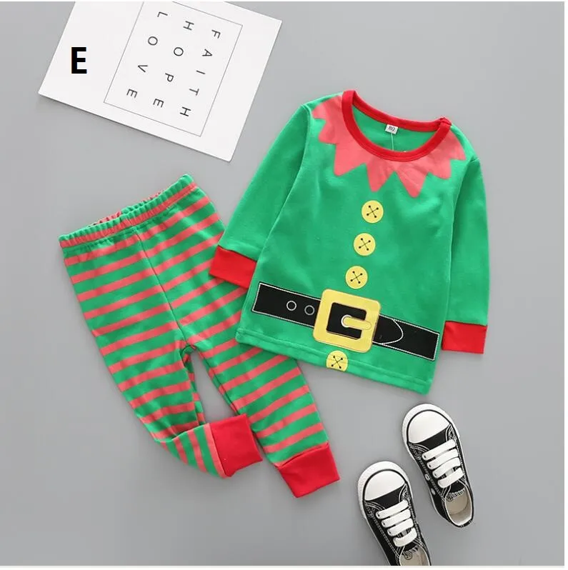 Kids Boy Girl Christmas Pajama Set Långärmade Toppar Striped Pant Nightwear Toddler Baby Boys Tjejkläder