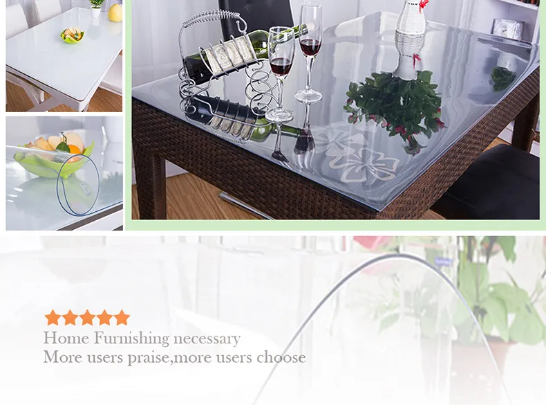 2015 Newest Clear Soft Glass Table Covers Thickness 0.3MM Tablecloth