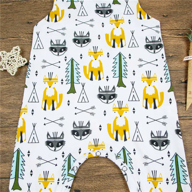 Pamuk Bebek Giysileri 2018 Yeni Tulum Kolsuz Güzel Yenidoğan Yürüyor Çocuk Bebek Erkek Kız Tulum Tilki Baskı Romper Yaz Kıyafetler