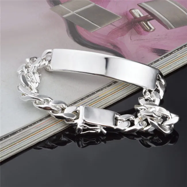 Mode Mäns Smycken 11mm 925 Sterling Silver Plated Figaro Chain Armband Toppkvalitet Gratis frakt