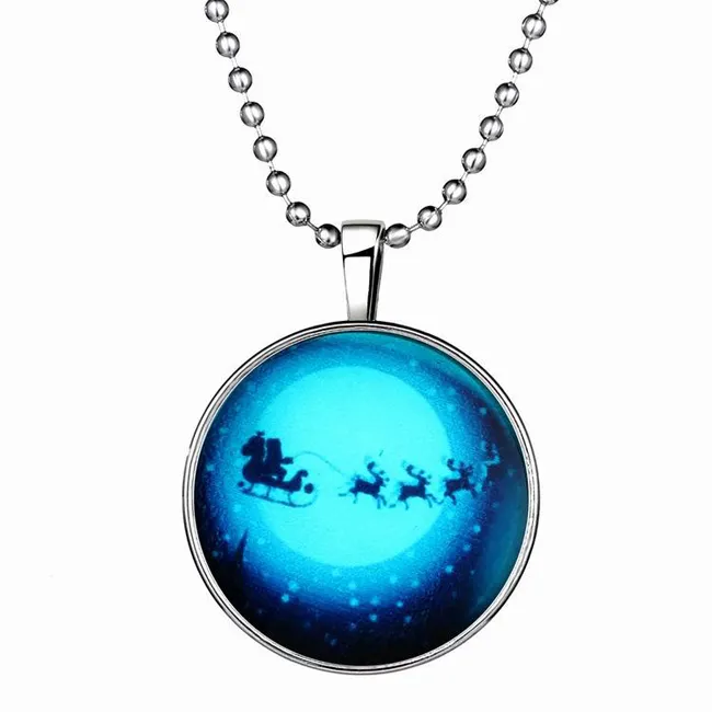 Collier pendentif père noël avec voiture d'élan, Long alliage lumineux en résine, 21g 60cm, cadeau de noël, accessoires pour vêtements