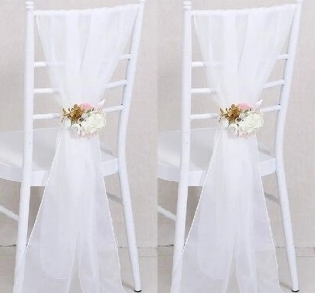 2017 Pas Cher Échantillon Chaise De Mariage Ceintures Blanc Chaise De Mariage Ruban Gaze Dos Sash Dos De La Chaise Décoration Couvre Partie De Mariage Suppies