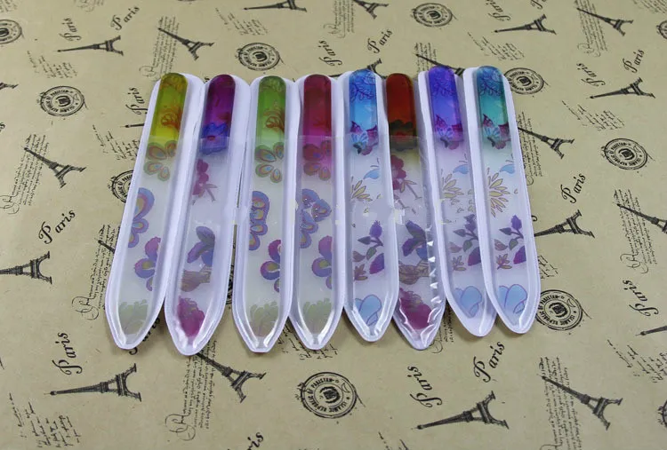 Venta al por mayor de 20pcs Flower Flower Glass Nail Files Crystal Nail Buffer Nail Care 5.5 "/ 14cm-Envío gratis