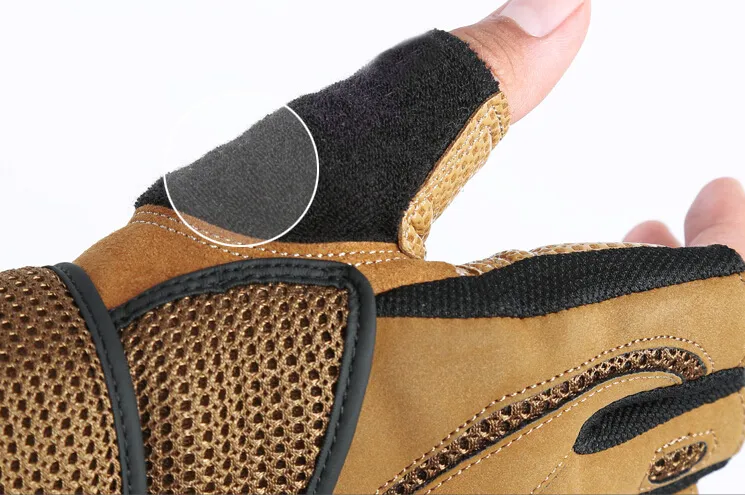 Män taktiska handskar halvfinger fitness handskar palm mikrofiber läder ingen glida utomhus sport / träningshandskar m / l / xl svart / brun