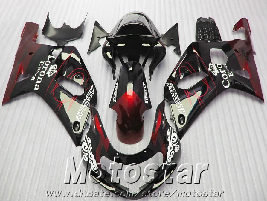 Fairing Kit för Suzuki GSX-R600 GSX-R750 01 02 03 Fairings K1 GSXR 600/750 2001-2003 Röd svart Corona Plastic Motobike Set SK3