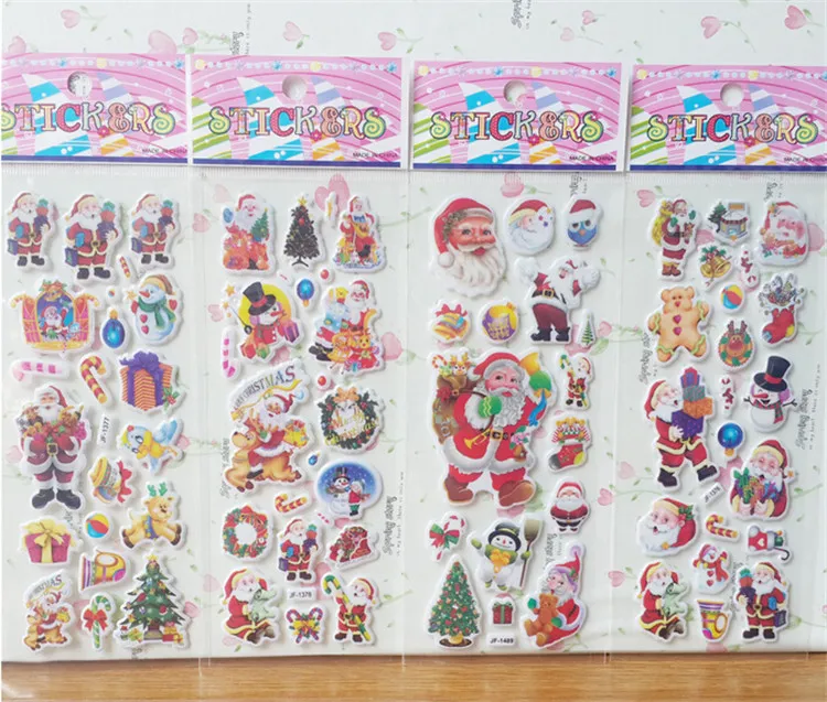 2015 Christmas 3D Cartoon Sticker Santa Claus Wall Stickers Christmas Tree Snowman gift Paster Kindergarten Reward for kids7874015