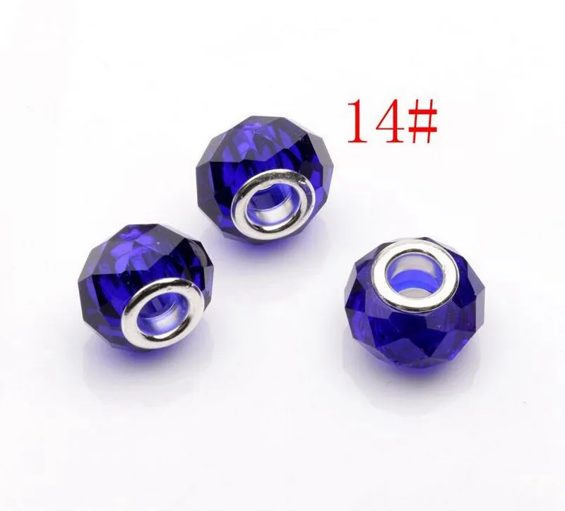 Hotl ! Faceted Crystal Glass Big Hole Beads Fit Charm Bracelets 20 - color