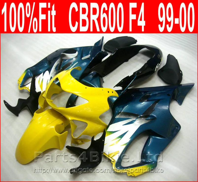 100% Fit fairings motocicleta amarelo azul para Honda NOVA carenagem kit CBR600 F4 CBR 600 F4 1999 2000 carroçaria GBIX