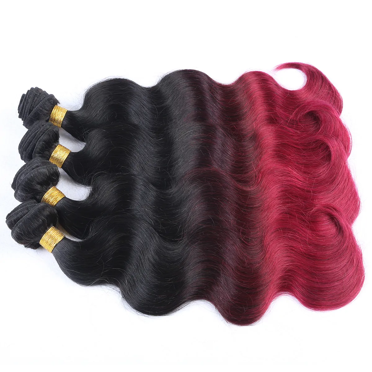 Ombre Hair Extensions Brazilian Body Wave Two Tone Color 100% Human Hair Weaves Brown Burgundy Red Free Shipping