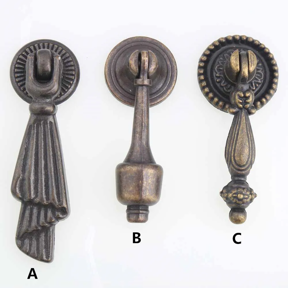 Vintage nödstil skakig hänglådor skåp knopp drar svart antik mässingsbyrå dörrhandtag brons droppknoppar