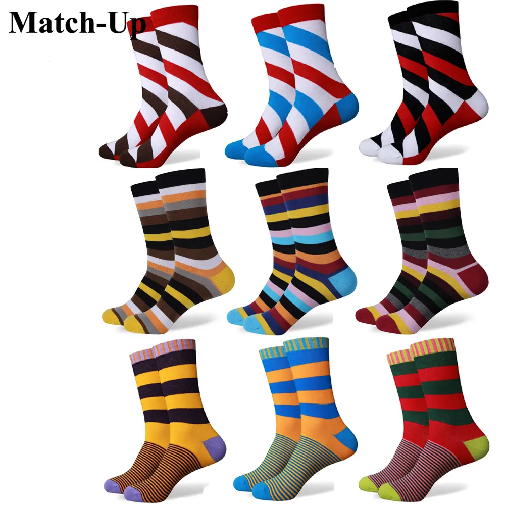Wholesale- Match-Up hot sale casual new style men's combed cotton colorful socks  man dress knit socks free shipping us size(7.5-12)