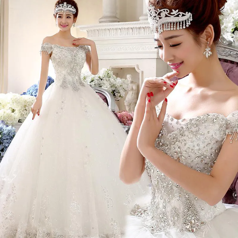 2018 Vestido de Novia 럭셔리 화이트 공주 웨딩 드레스 신부 레이스 자수 크리스탈 섹시 슬림 볼 Gwon 사용자 지정 플러스 크기