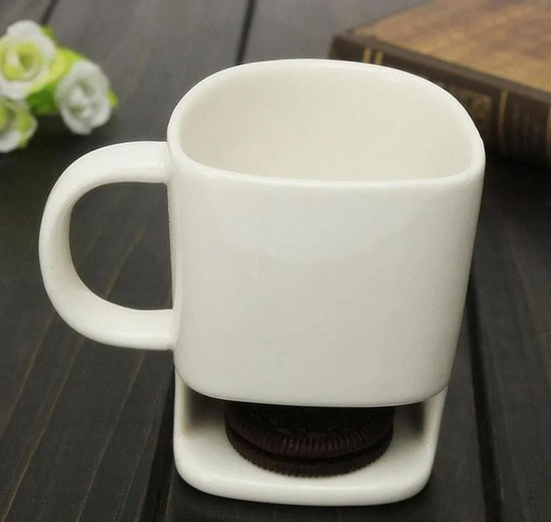 Keramiska kex Koppar Kreativa Kaffe Kakor Mjölk Dessert Kopp Te Koppar Bottenförvaring Muggar för Cookie Biscuits Fickor Holder Drinkware Cup