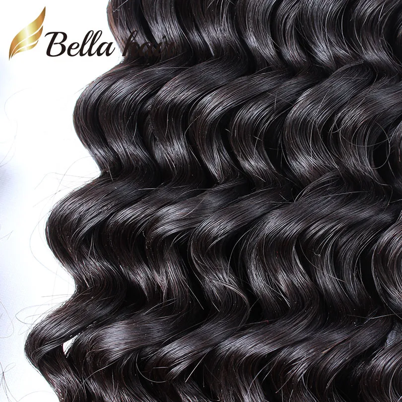 Bella Hair® 8A Lace Closure with Hair Bundles Brazilian Weave Weft Black Color Deep Wave Extensions Full Head