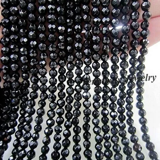 4mm Faceted Black Agate Beads Semi-Precious Stone For DIY 5 Strands Wholesale(100pcs/strand)