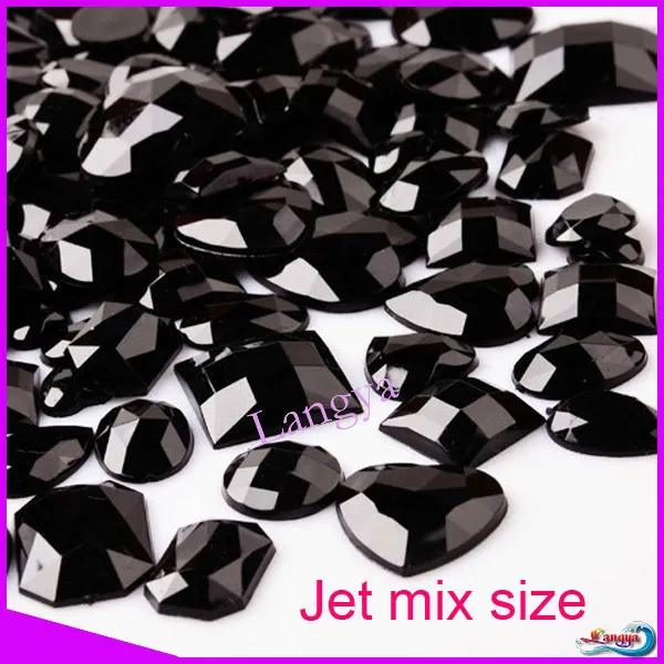 30pcs / lot non hotfix mix colore misto formato misto nero piatto acrilico strass per disegni di arte del chiodo