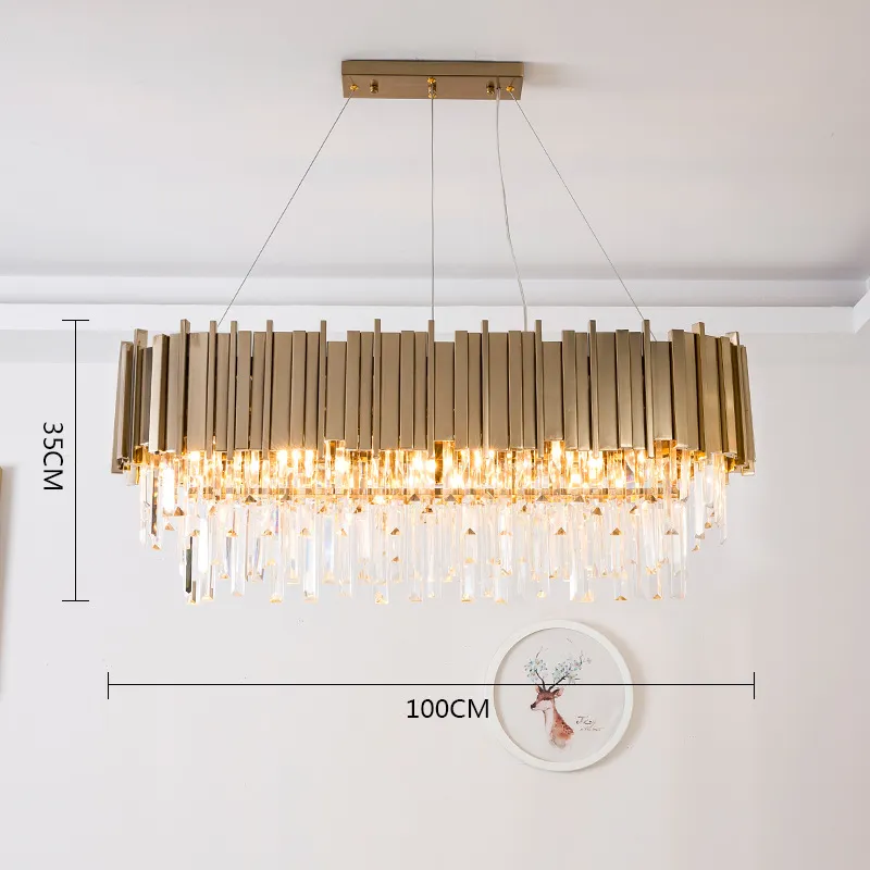 Luxo Post Modern Lâmpada de Cristal K9 Abajur de Aço Inoxidável de Cristal Abajur em Pingente de Iluminação de Ouro Moderno Rodada Luzes de Cristal Retângulo