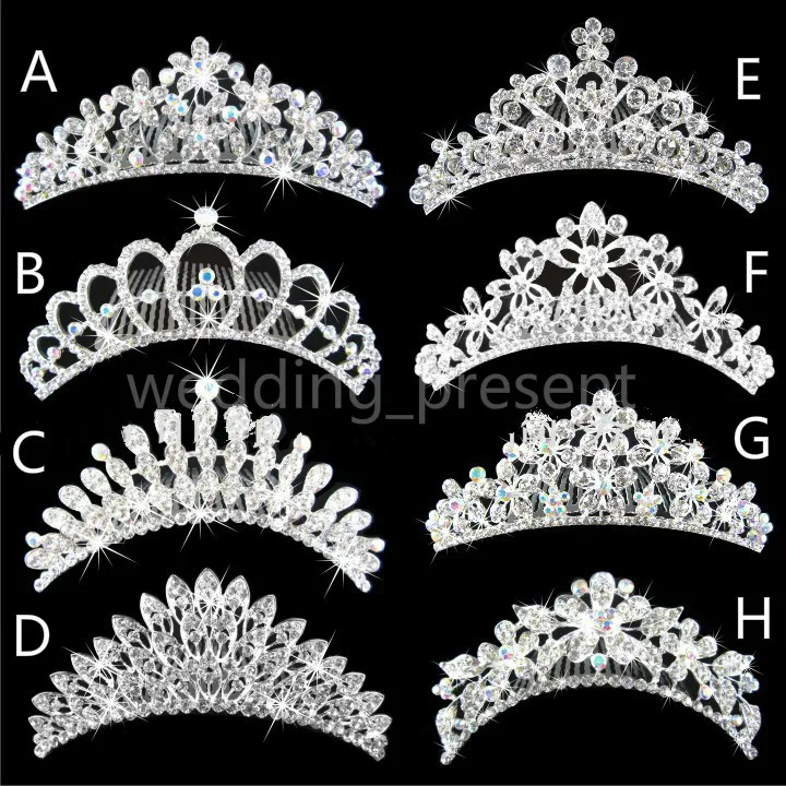 2015 Shiny Crystals Wedding Crowns Sparking Rhinestone Bridal Tiaras Hair Accessories Headpieces Comb Back Wedding Jewelery 8 Styles Cheap