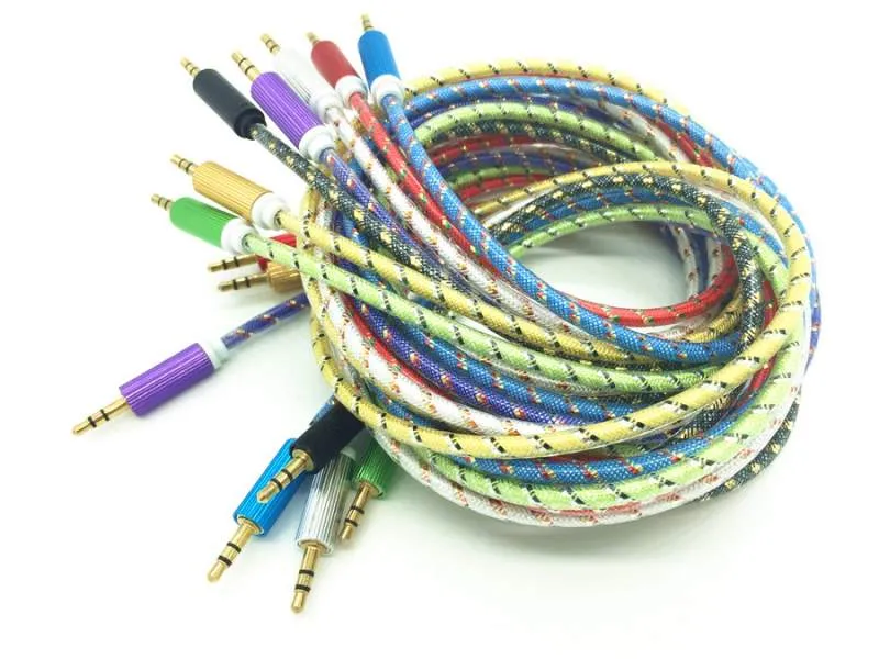 1M 3ft kryształ pleciony tkane trwałe 3,5 mm Aux Audio Cable Męski do męskiej stereo przedłużenie samochodu dla iPhone Samsung słuchawki Tabletki